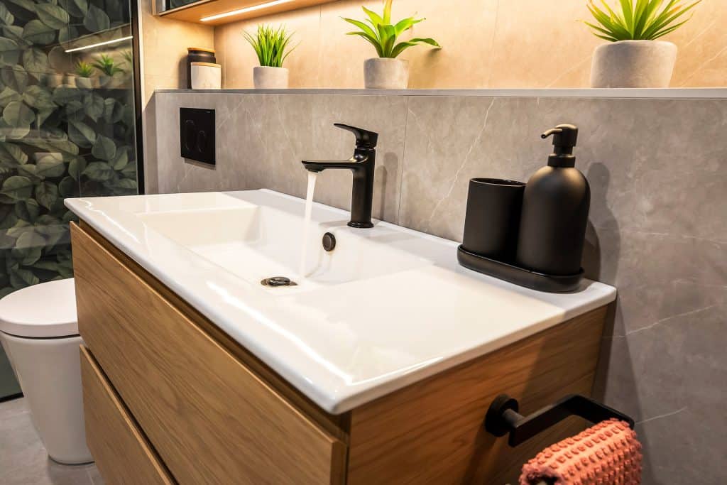 A vanity basin in a chic bathroom renovation