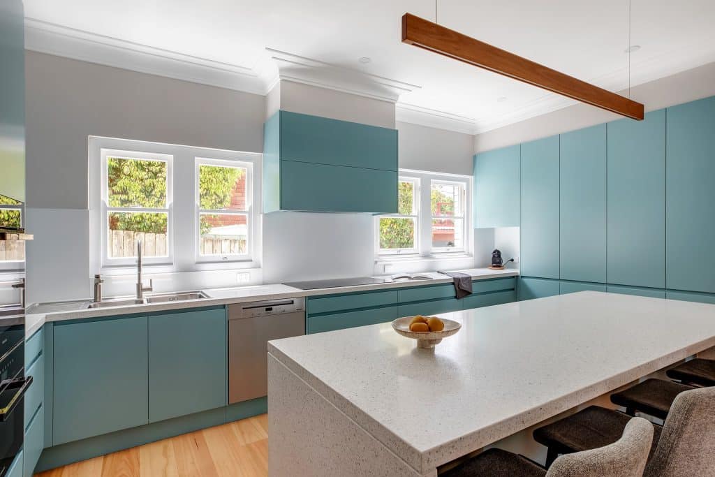 A Gorgeous blue tone in this kitchen renovation